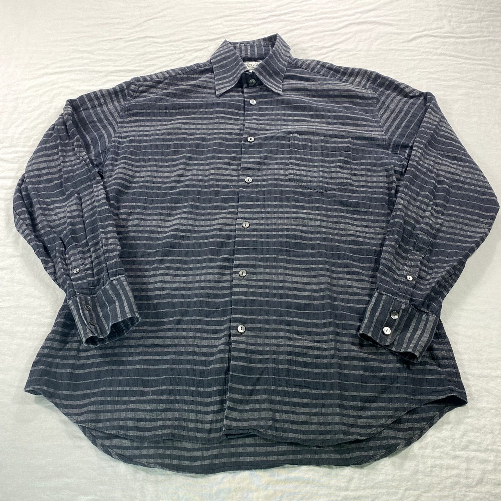 Dolce & Gabbana Shirt Mens 16/41 XL Gray Striped Button Up Dress Designer Italy